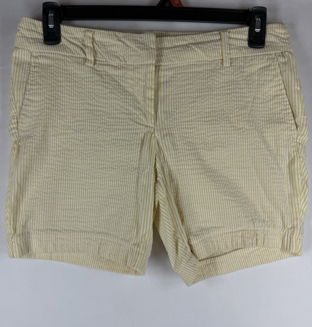 Dalia Women’s Sz 10 Yellow White Seersucker Striped Stretch Shorts Cotton Blend